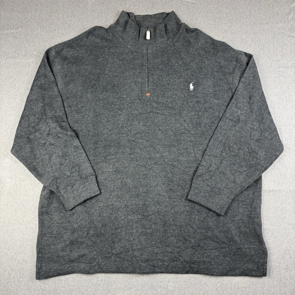 Polo Ralph Lauren Mens 3XB Big Dark Gray Cotton Quarter Zip Pullover Sweater